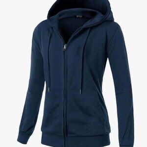Basic Lightweight Zip Up Hoodie Long Sleeve Large Navy Hooded Sweatshirt